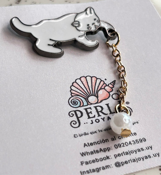 Prendedor gato y perla
