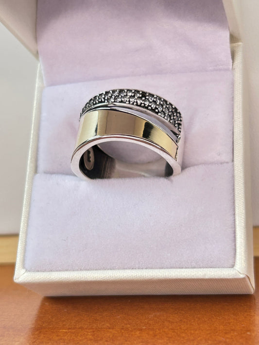 Anillo ancho plata y oro