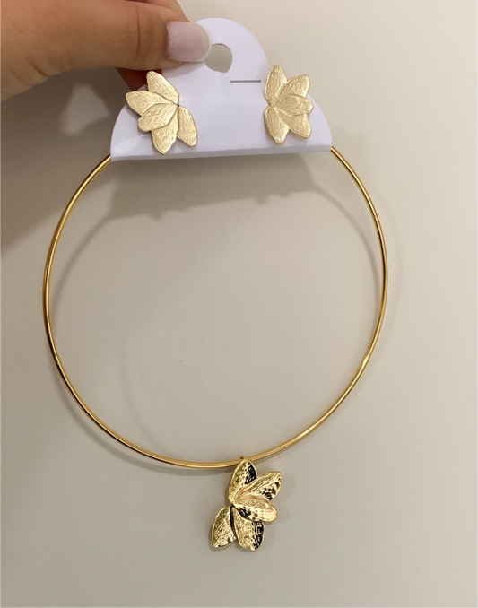 Conjunto media flor oro