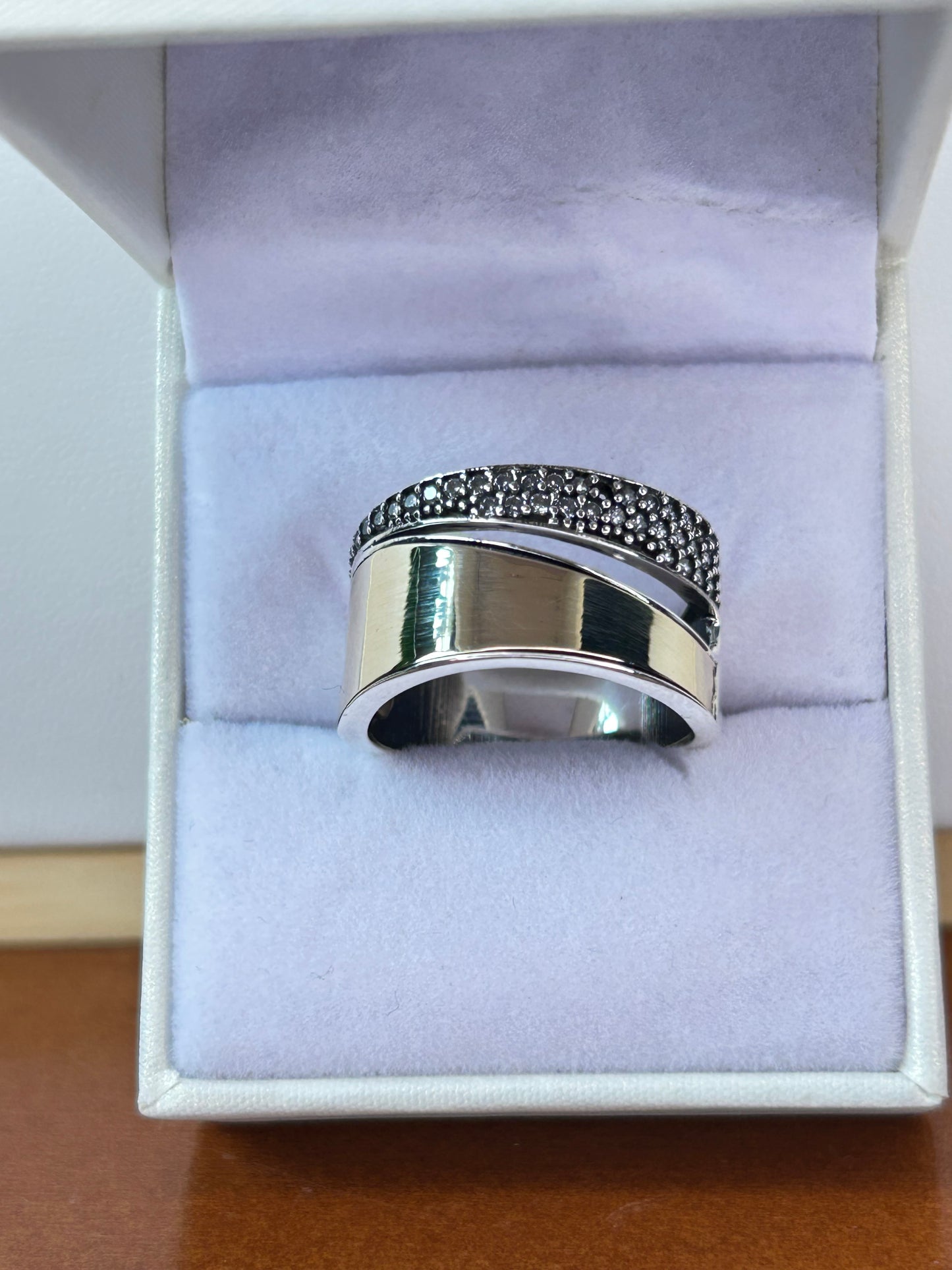 Anillo ancho plata y oro