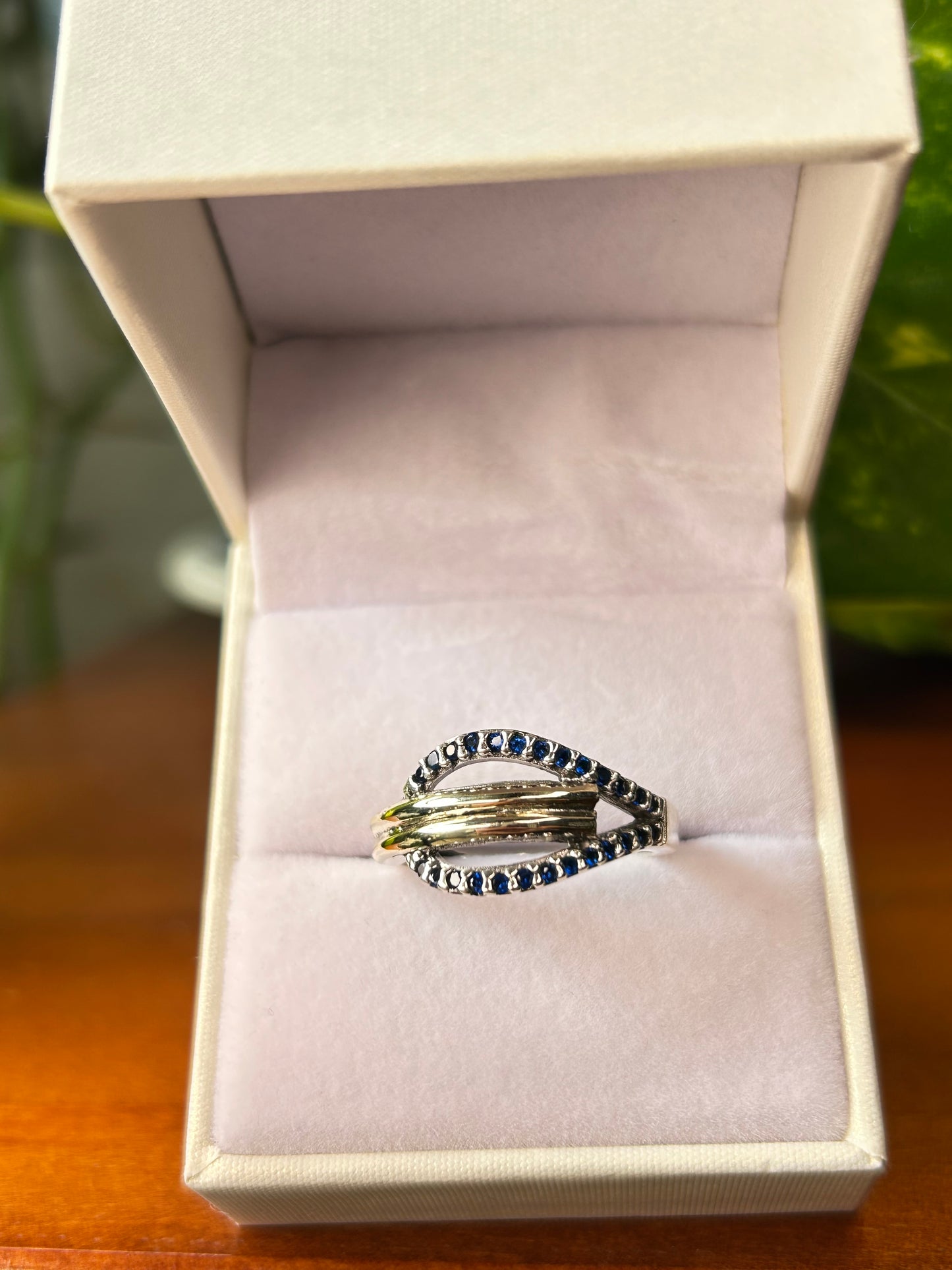 Anillo plata y oro gota blue