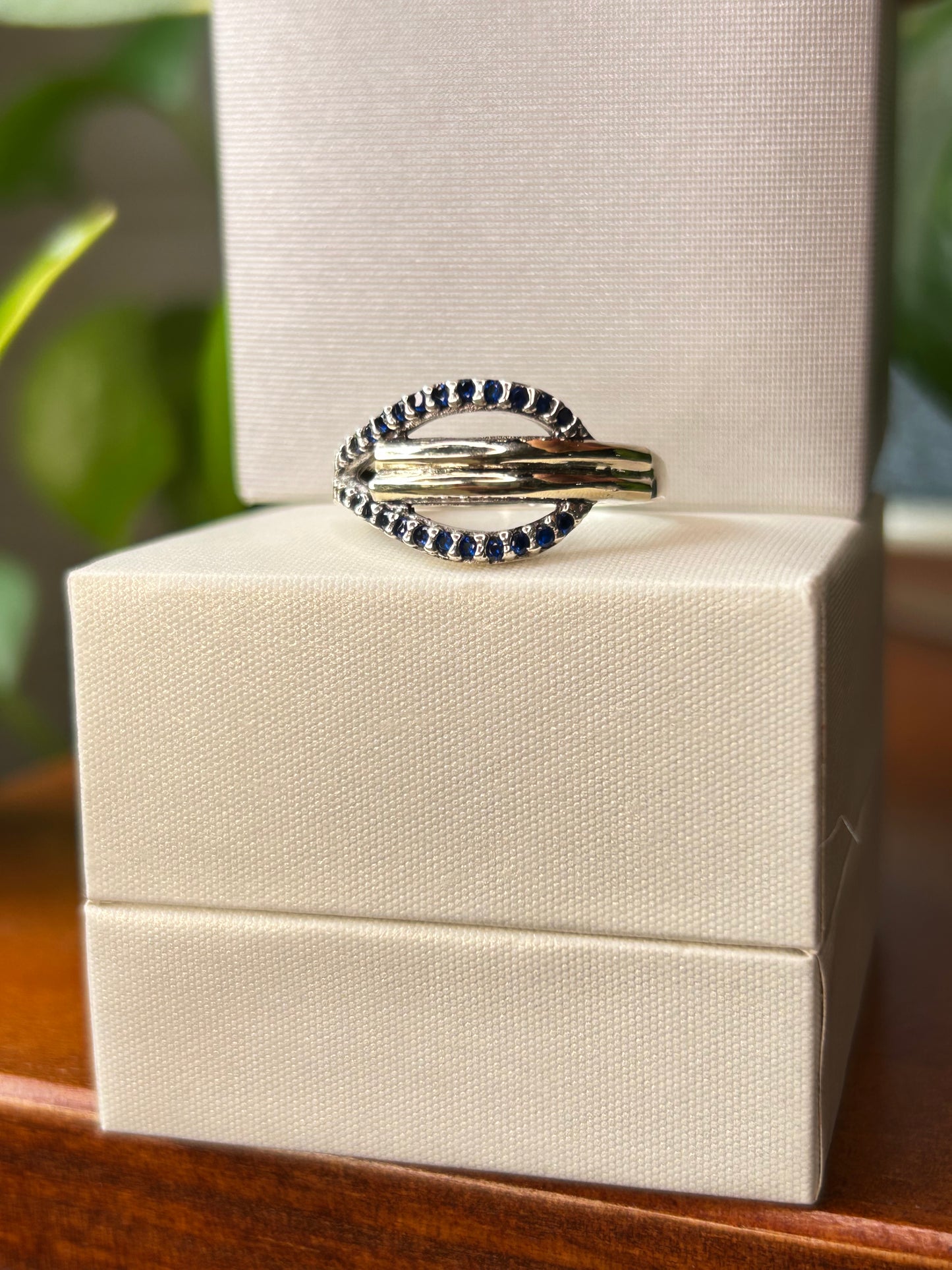 Anillo plata y oro gota blue