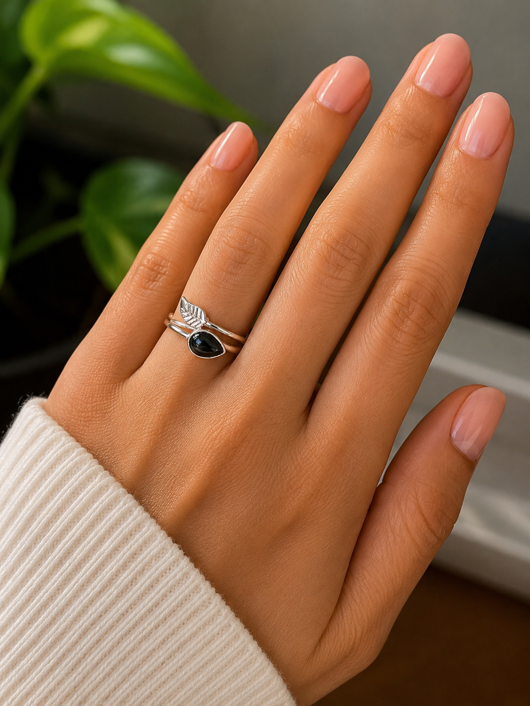 Anillo Ònix Leaf
