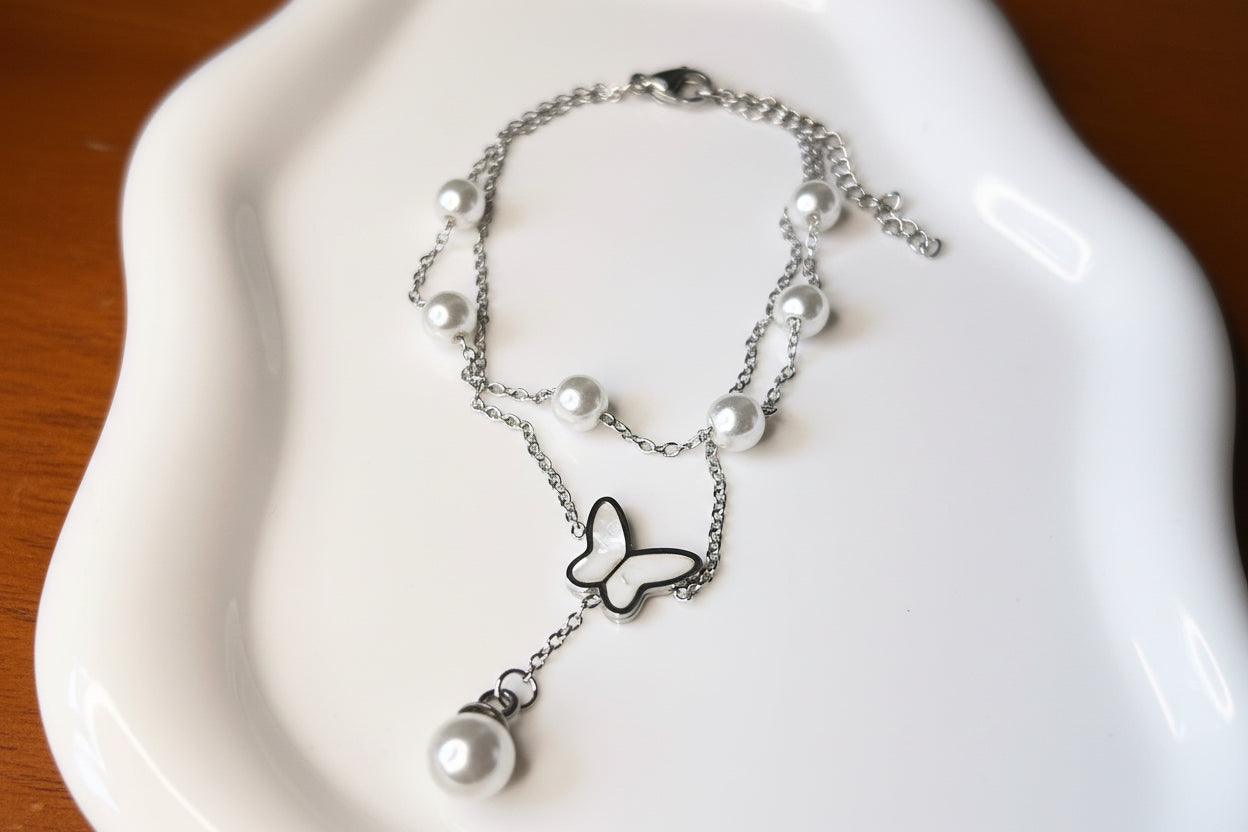 Pulsera Mariposa y perlitas