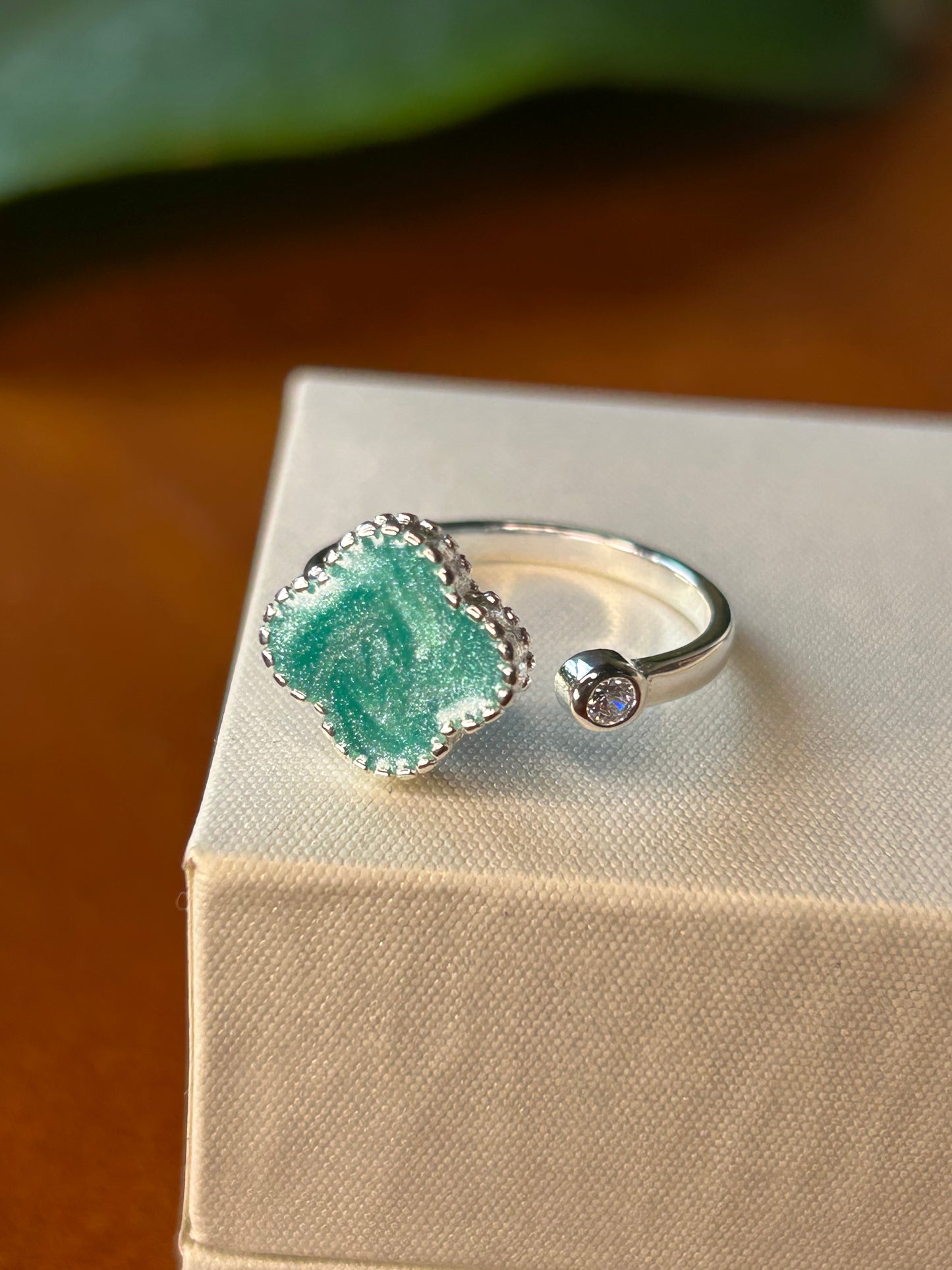 Anillo Flor Resina verde