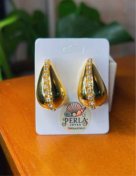 Aros gota dorado con circonias