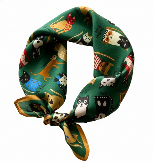 Pañuelo Satinado Gatitos Green