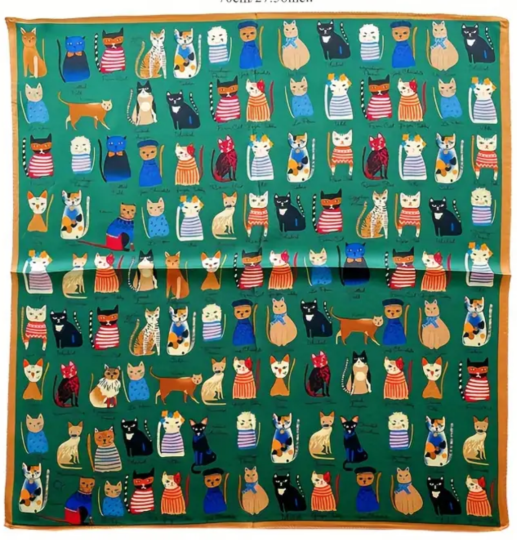 Pañuelo Satinado Gatitos Green