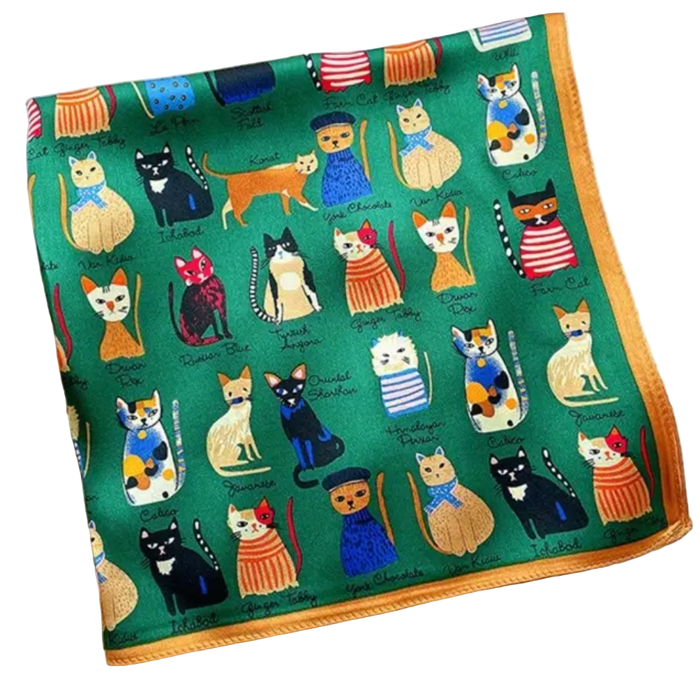Pañuelo Satinado Gatitos Green