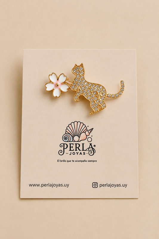 Prendedor Gato Floral