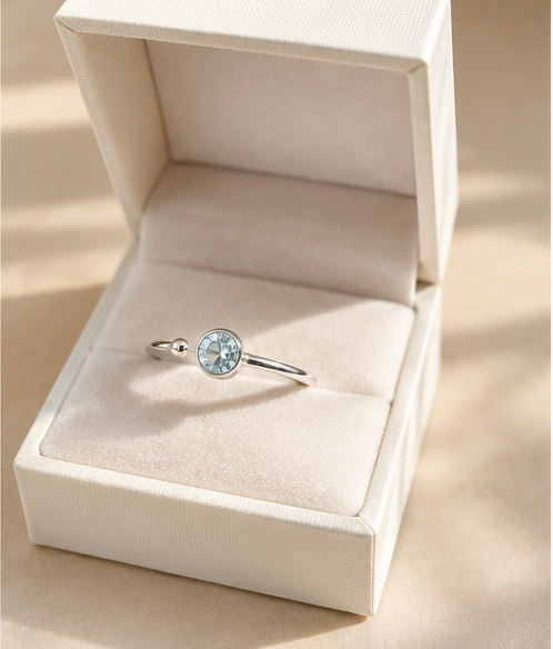 Anillo Topacio Azul en Plata 925 - vista lateral